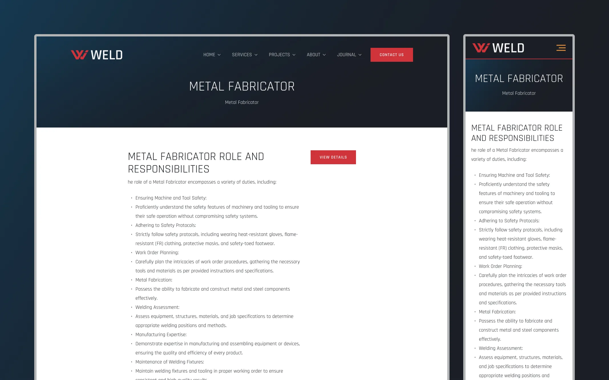 Career listing desktop and mobile mockup