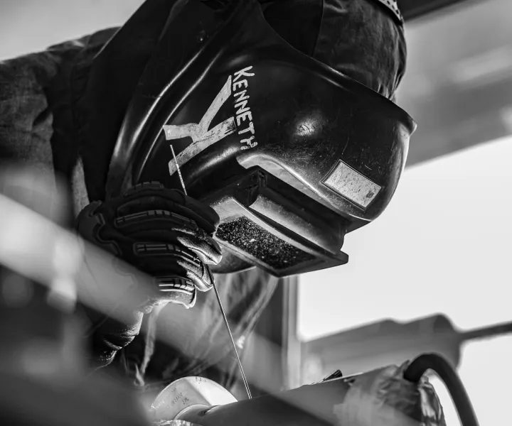 Black and white close up shot of welder