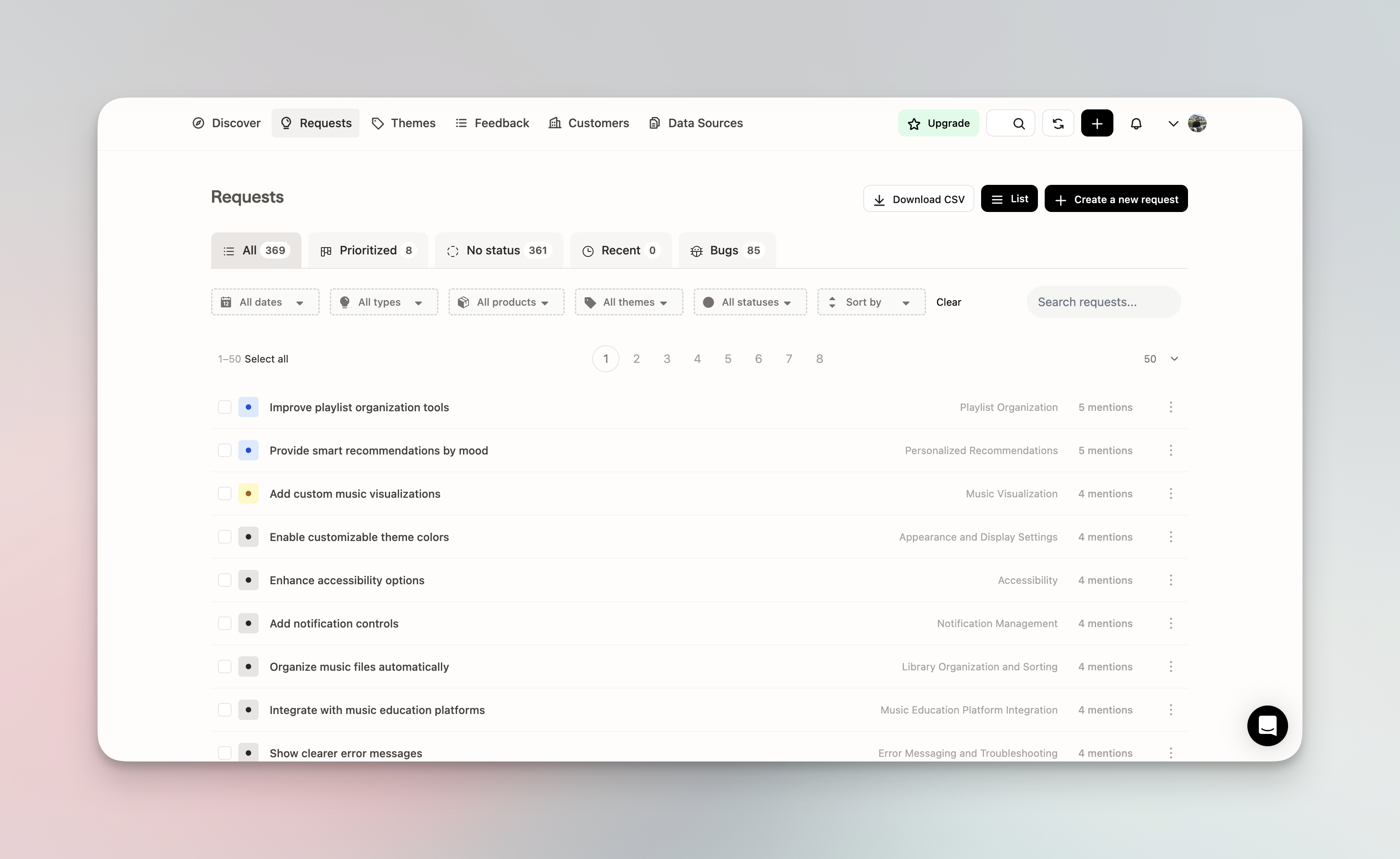 Requests in Pilea now has tabs