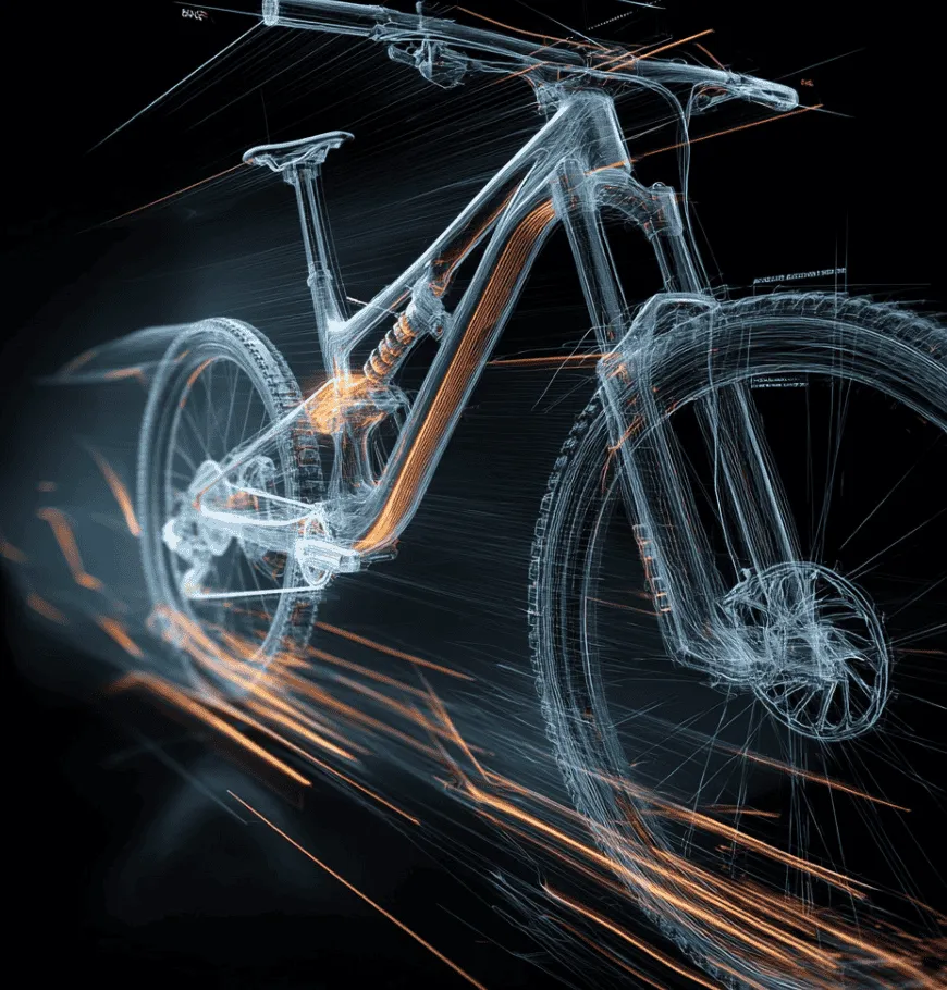 Whistle Bikes e-enduro mountain bike digital wireframe showcasing cutting-edge technology and innovative design