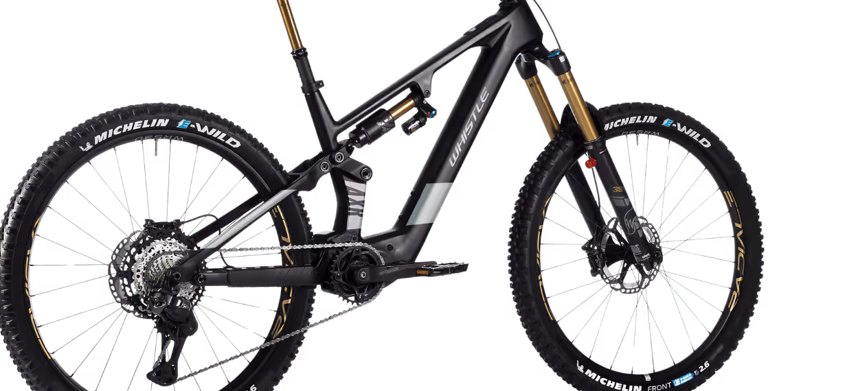 Whistle Bikes e-MTB mountain bike with ultra-compact carbon downtube, precision design and cutting-edge performance technology