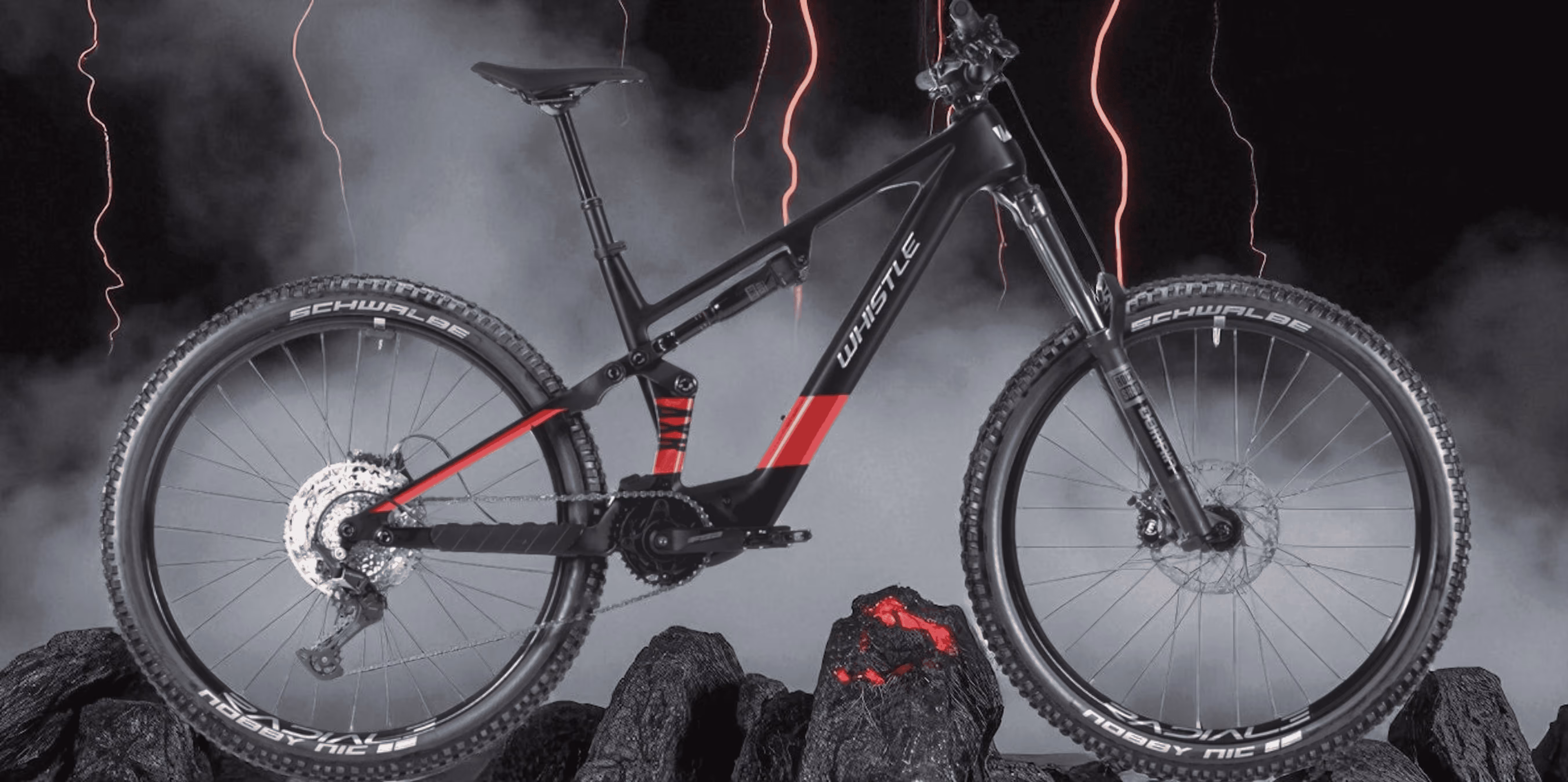 Whistle Bikes AXR C6.6 full-carbon Toray T700 e-MTB mountain bike with high-performance Fox suspension, DJI Avinox motor, precision engineering and innovative trail-ready design