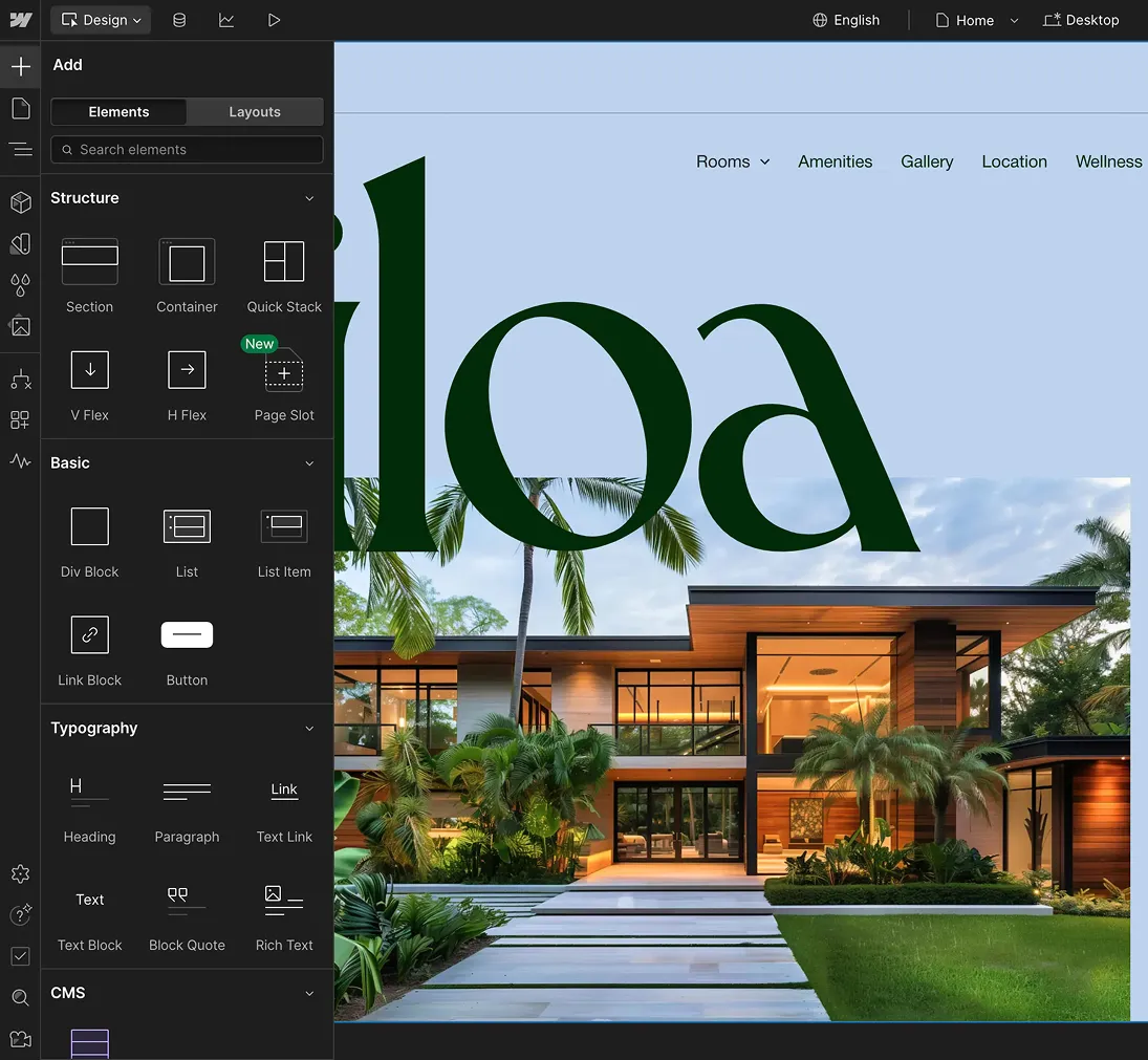 Webflow Designer Ansicht
