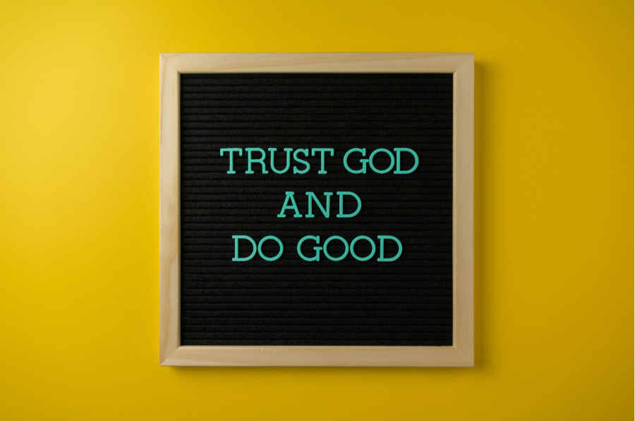 Trust Allah in Everyday Moments: A frame with text "TRUST GOD AND DO GOOD" 