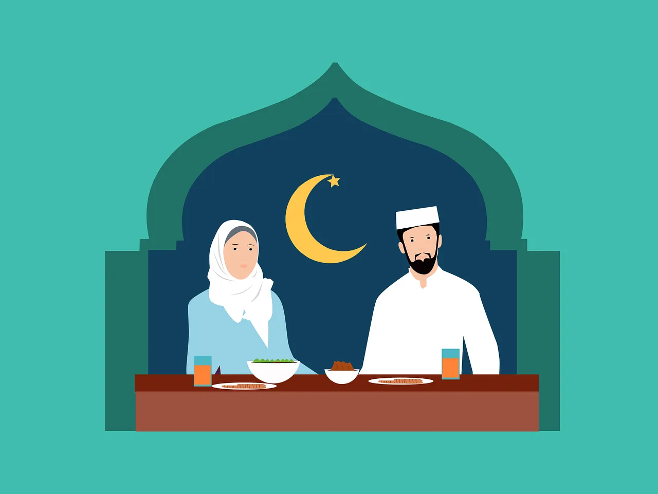 Ramadan Activities for Kids Blog Image: A mother and father sitting at an iftar table