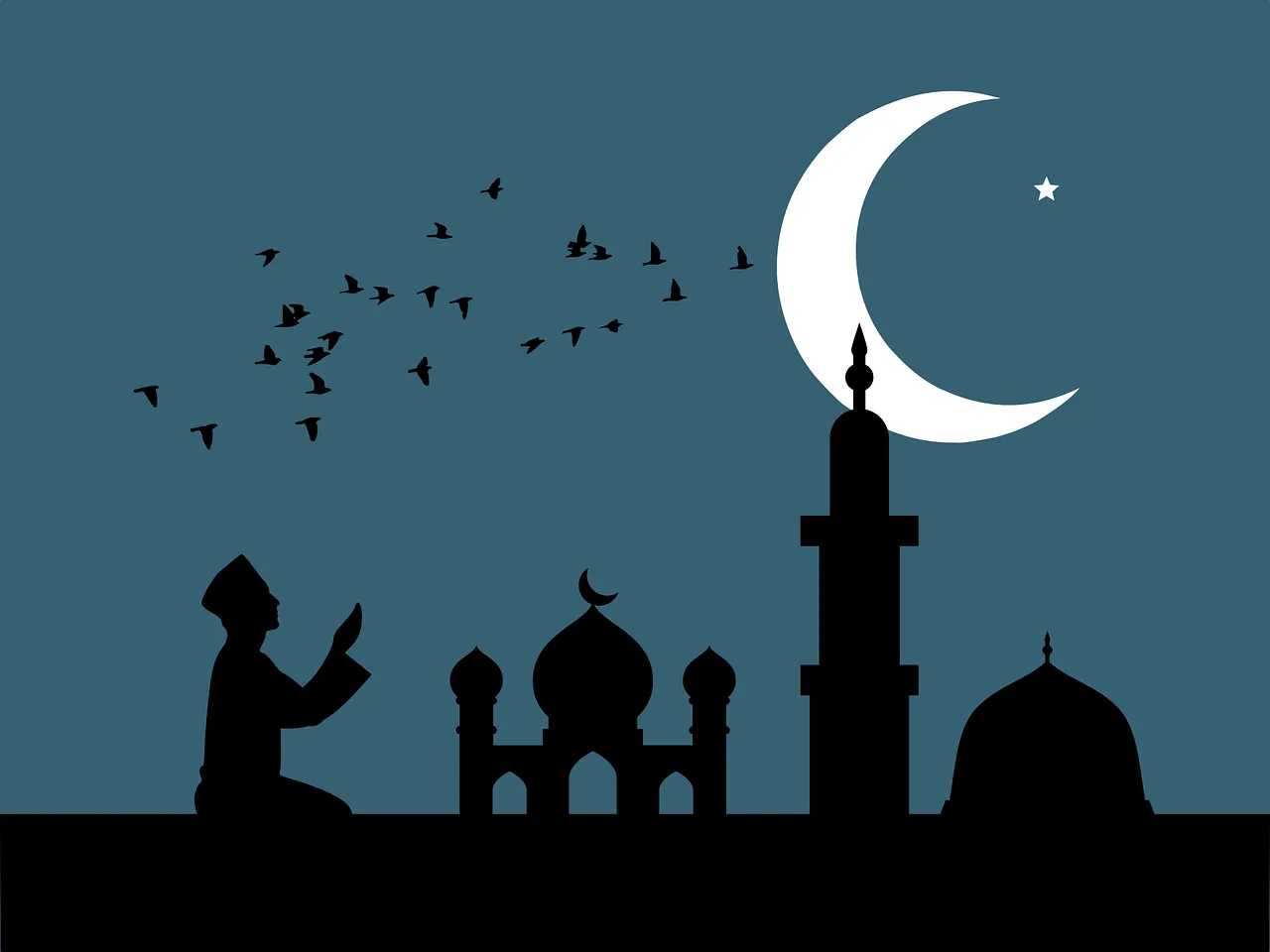 How to Balance Deen and Dunya Blog Image: Silhouette of a man praying and a mosque in the background