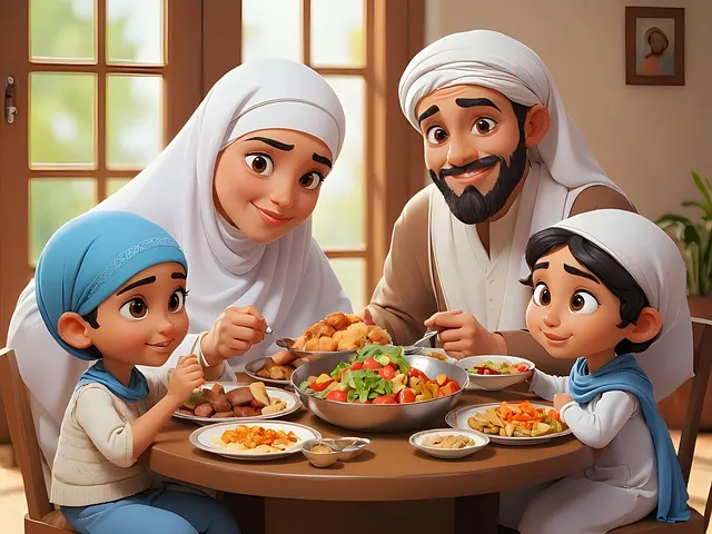 Tarbiyah in Islam blog image: A Muslim family having a meal together