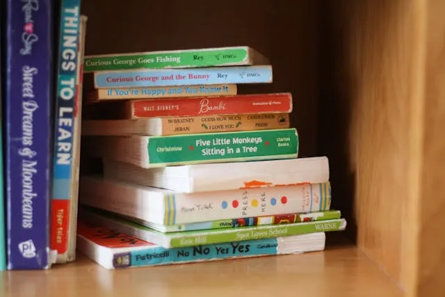 Islamic Books for 5-Year-Olds to Help Your Children Fall in Love with Salah Blog image: Books for dids stacked on a shelf