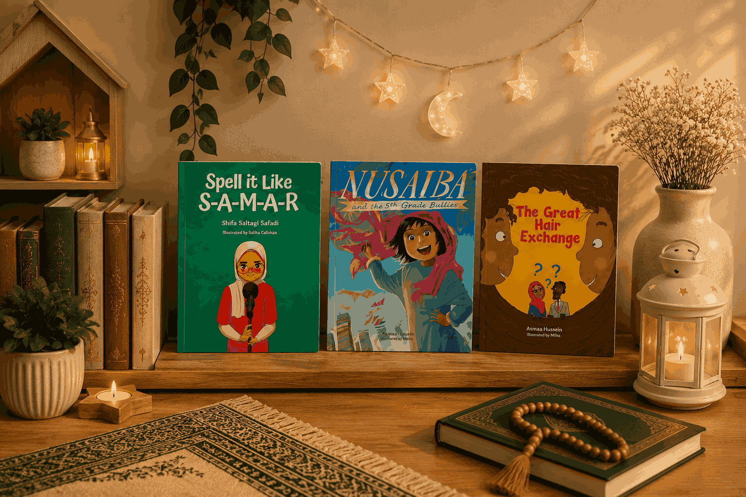 5 Islamic Books that Help Muslim Kids Own Their Identity Blog Image: Islamic children's books placed on a table