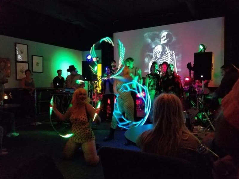 Last Electric Rodeo Band performance Cinematique theatre Ormond Beach, FL Daytona Beach hula hoop dance glow neon perform