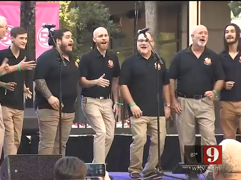 Channel 9 Orange Blossom Chorus community barbershop performance Orlando downtown