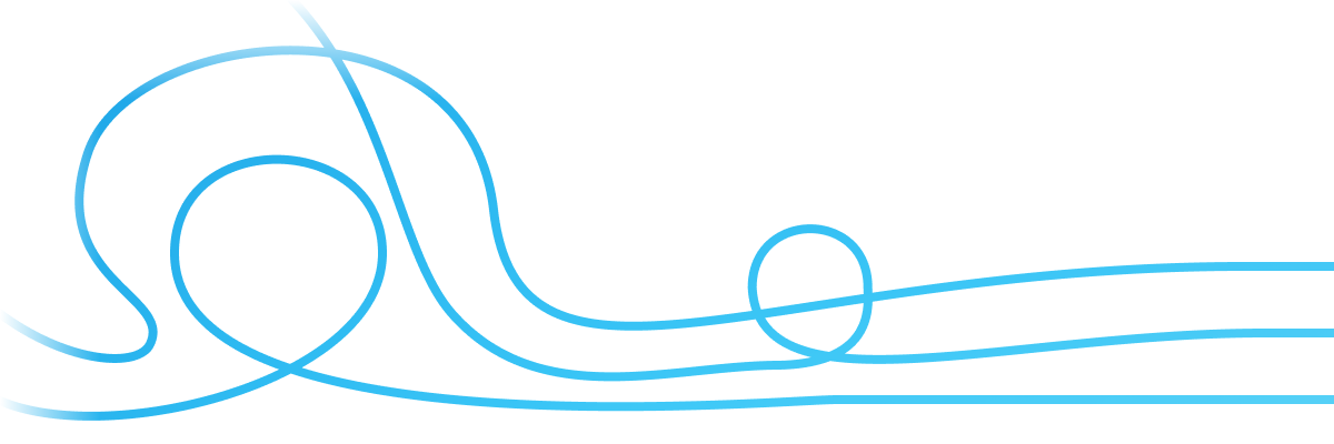 Blue abstract swirling lines with gradient from light to darker blue on a white background.