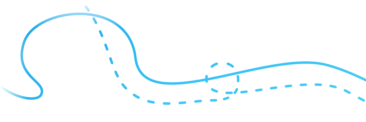 Light blue solid and dashed wavy lines crossing over each other on a white background.