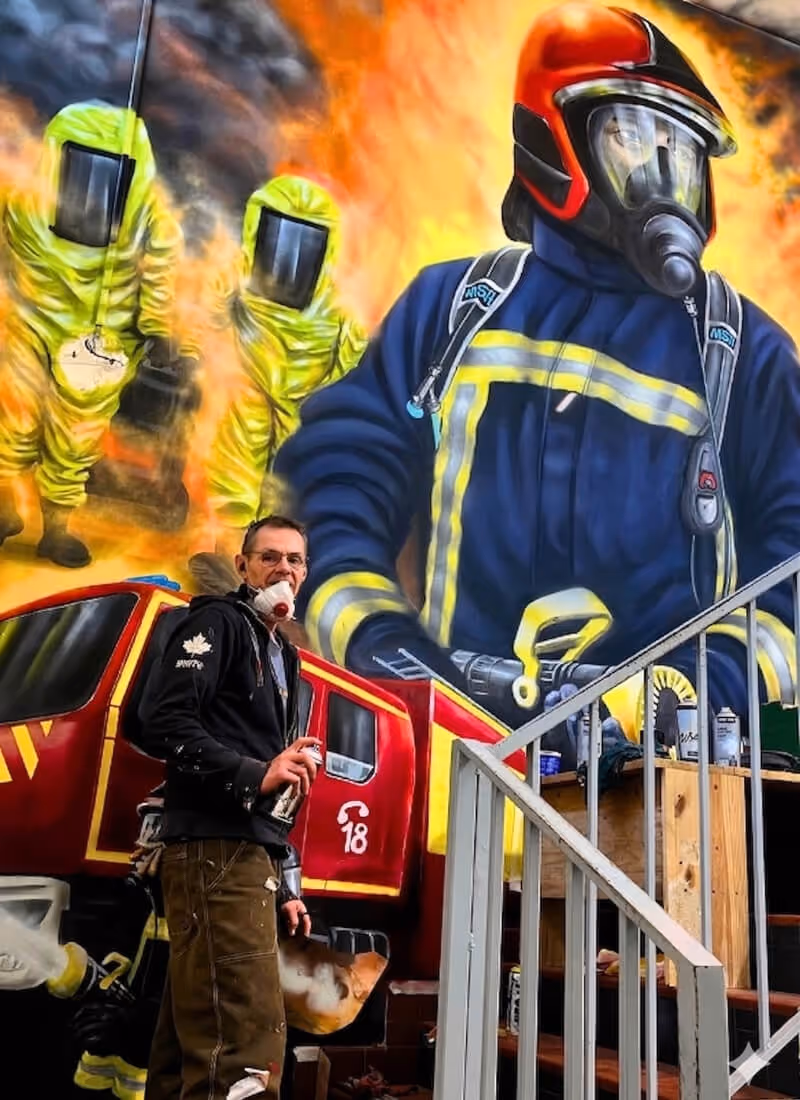 Fresque murale pour caserne de pompier - L'Atelier Mural