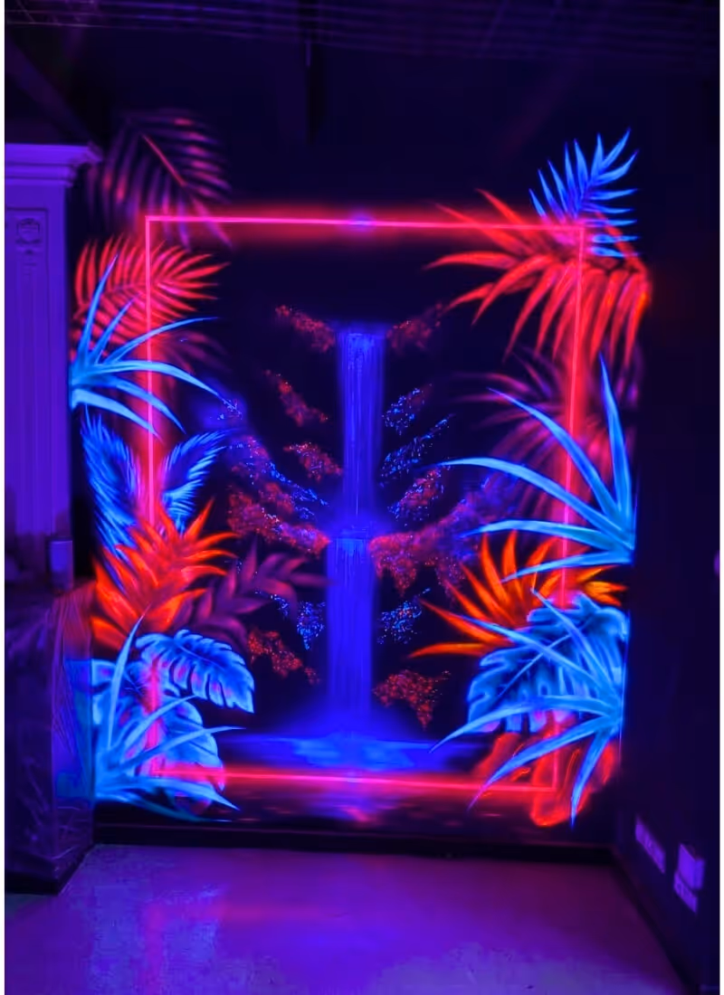 Art mural coloré, fresque décorative intérieure sur-mesure avec lumière bleue
