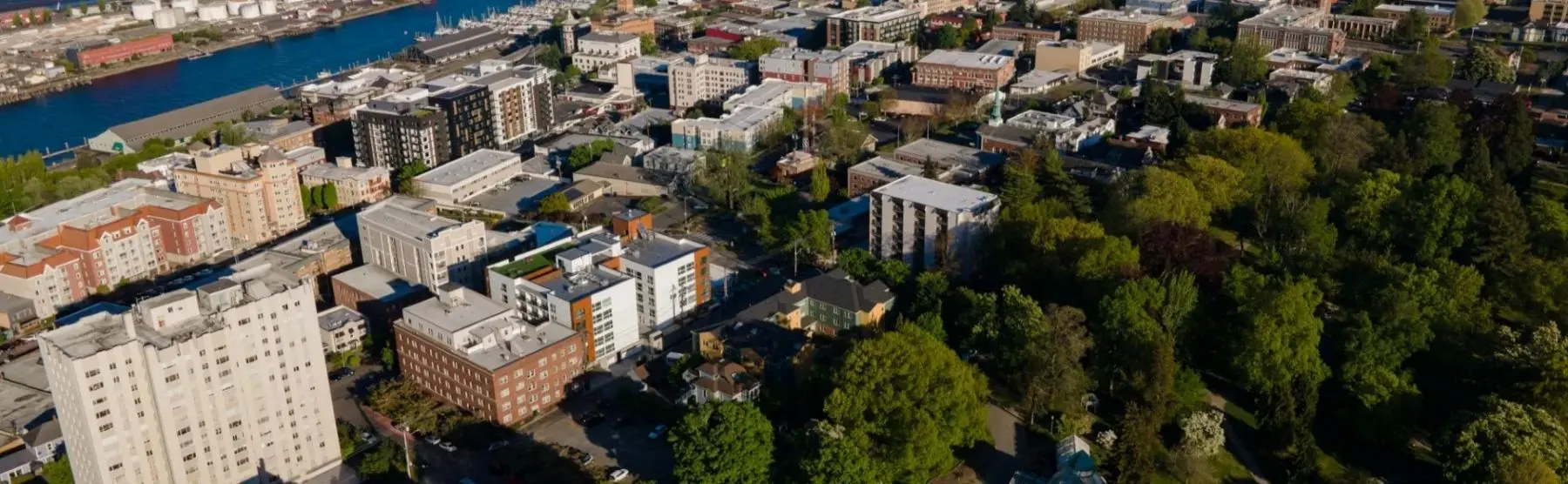 Aerial shot of downtown Tacoma, WA. 