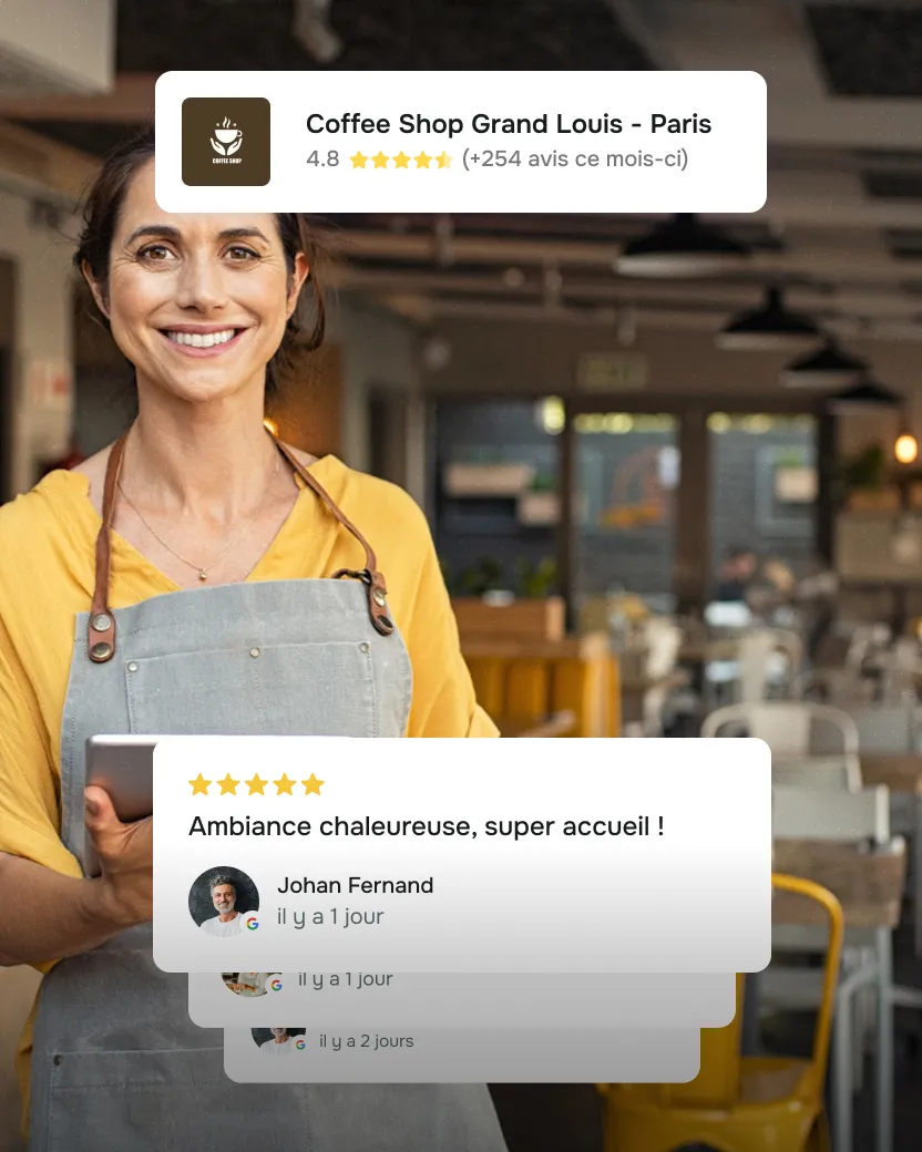 Une commerçante recevant beaucoup d'avis