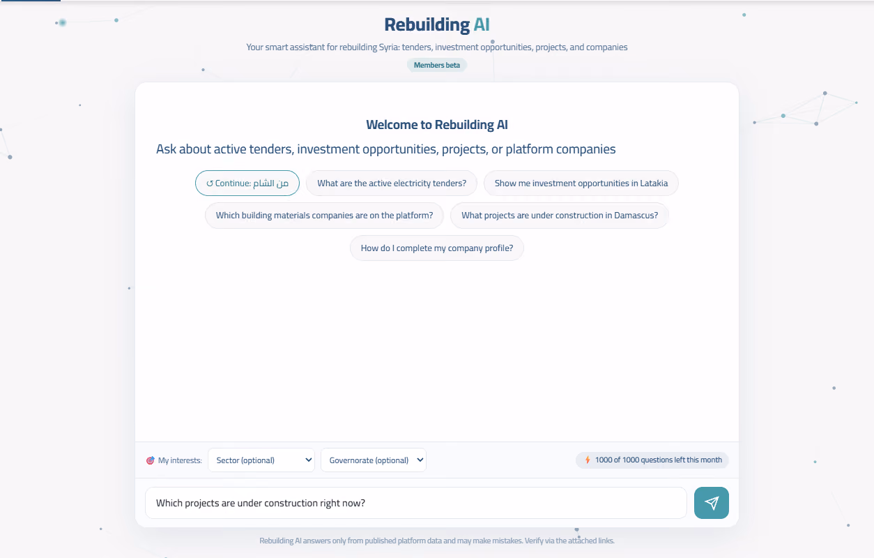Rebuilding AI answering a question about the market from platform data, with its sources listed