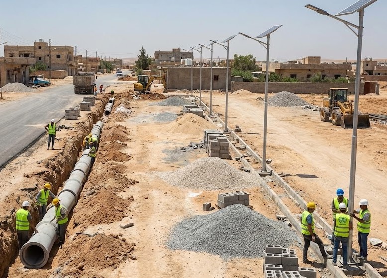 استعادة الوصول بين مهردة وحلفايا، تركيب إنارة شوارع بالطاقة الشمسية وربط شبكة الصرف الصحي