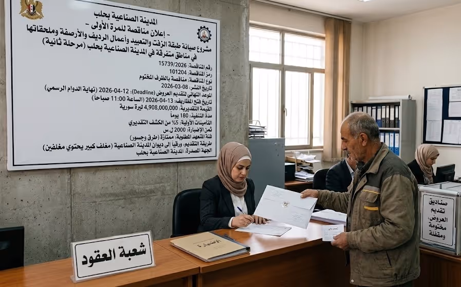 مشروع صيانة الطبقة الإسفلتية والرصف والأرصفة وملحقاتها في مناطق مختلفة في المدينة الصناعية بحلب