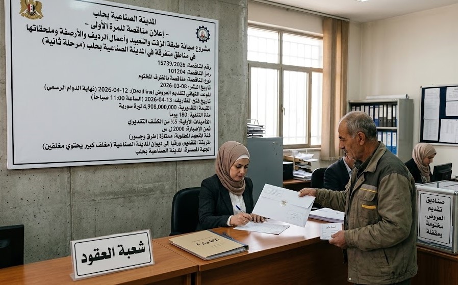 Maintenance project for the asphalt layer, paving, curbs, sidewalks, and accessories in various areas in the Industrial City of Aleppo