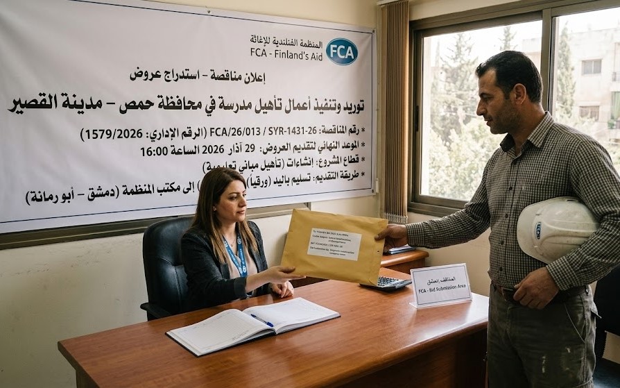 توريد وتنفيذ أعمال إعادة تأهيل المدارس في محافظة حمص - مدينة القصير.