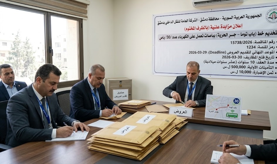 خدمة خط (باب توما - جسر الحرية) بـ 30 حافلة كهربائية