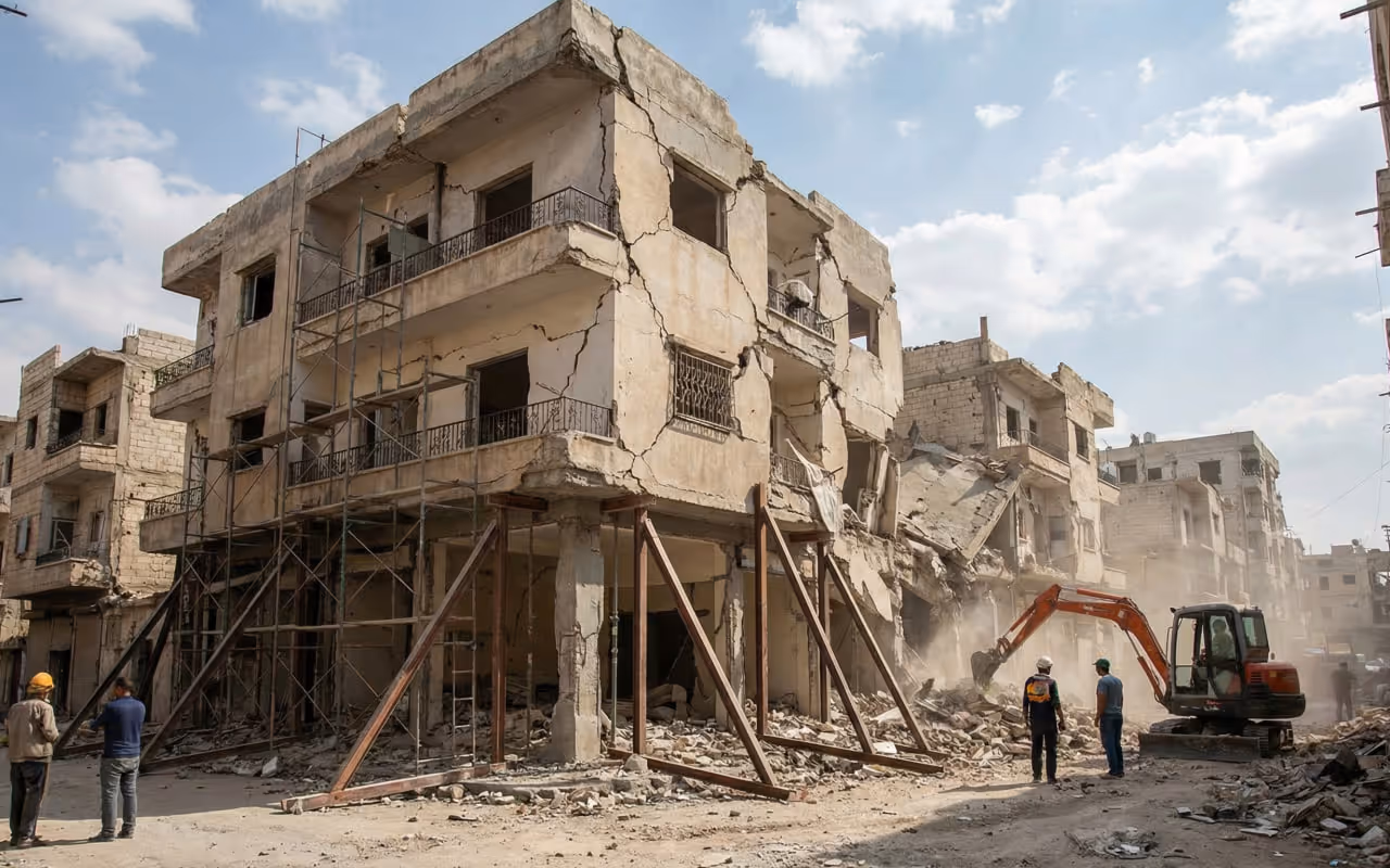 Demolition of Damaged Buildings with Temporary Support in Aleppo