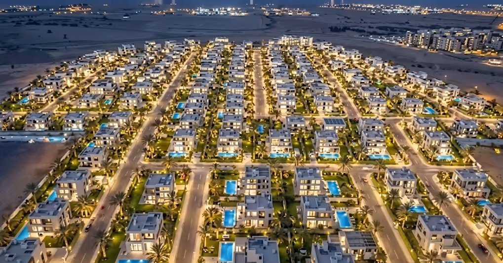 Aerial view of the Zamzam gated community in the Aleppo countryside