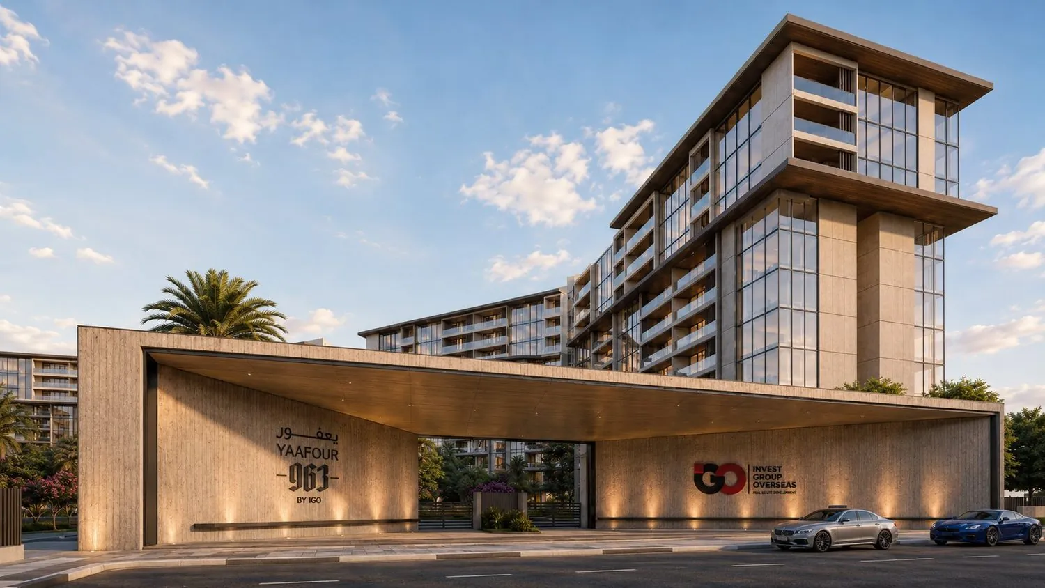 Gateway tower at the Yaafour 963 residential development in Rif Dimashq