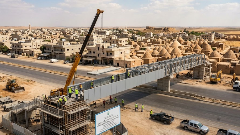 Pedestrian Bridge Construction by Aga Khan Foundation in Talbiseh, Homs