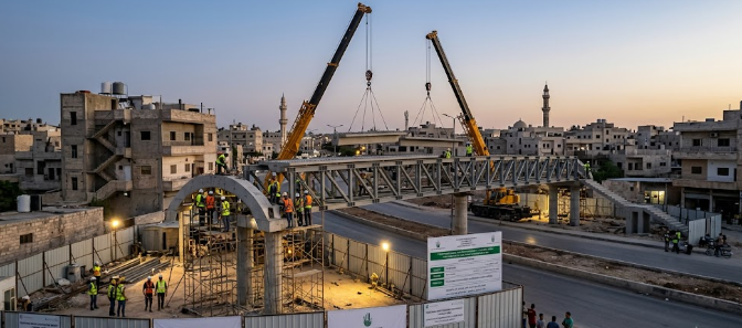 Pedestrian Bridge Construction by Aga Khan Foundation in Talbisah, Homs