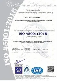 شهادة أيزو 45001:2018 للصحة والسلامة المهنية الممنوحة لوديان العالمية