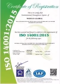 شهادة أيزو 14001:2015 لنظام الإدارة البيئية الممنوحة لوديان العالمية
