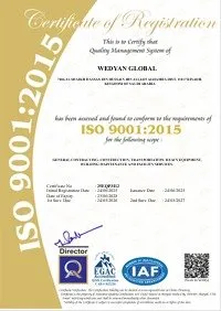 شهادة أيزو 9001:2015 لنظام إدارة الجودة الممنوحة لوديان العالمية
