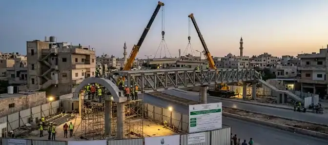 Pedestrian Bridge Construction by Aga Khan Foundation in Talbisah, Homs