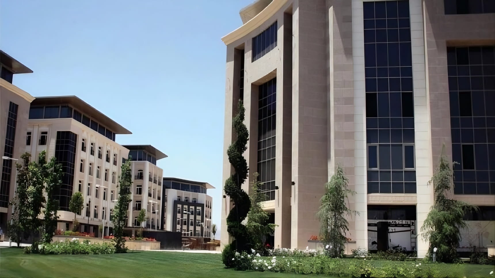 Landscaped garden in front of office buildings at The Eighth Gate development, Yaafour, Rural Damascus