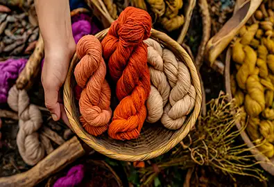 Colourful Threads in a basket held by hands