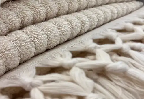 Close up of tassels on a Jennifer's Collection thick-looped towel