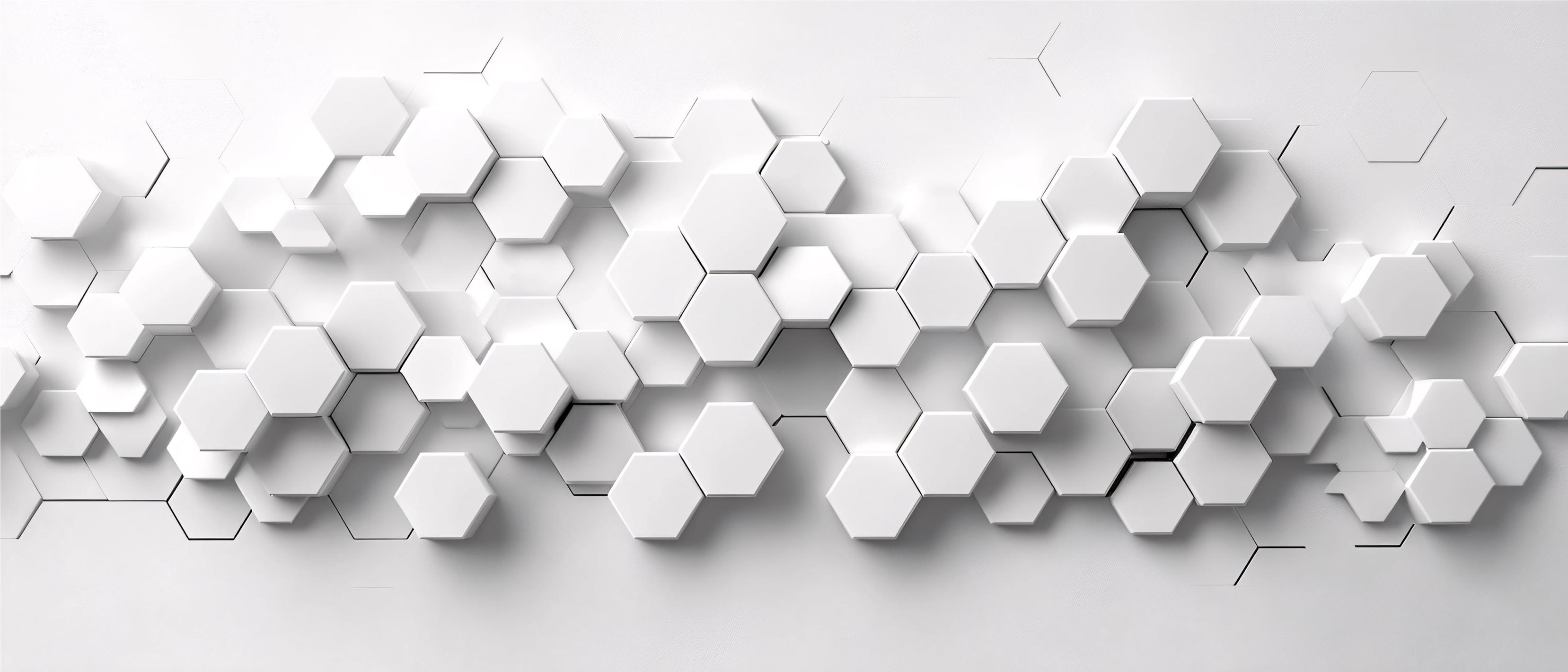 Abstract white 3D hexagon pattern used as a modern scientific background.