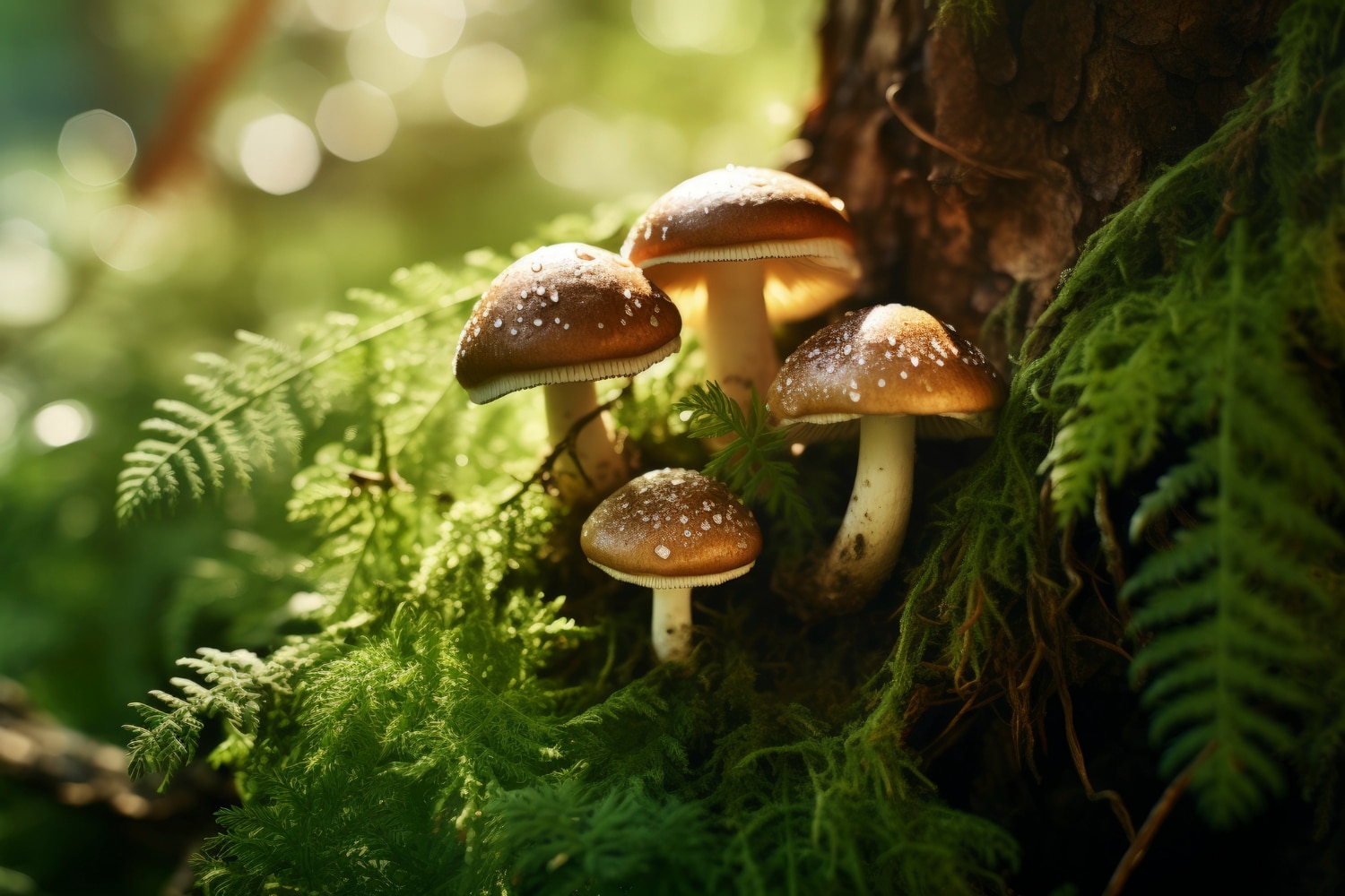 Fresh mushrooms in forest setting for species identification and purity testing.
