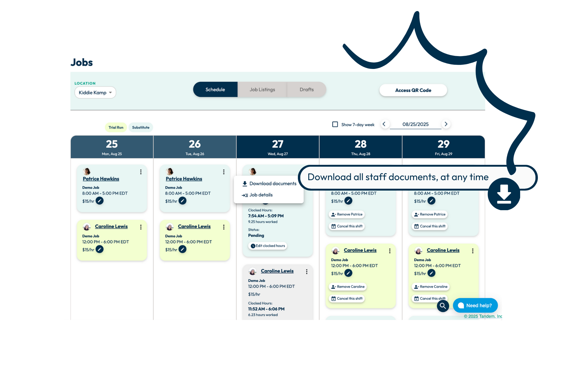 You can download documents for each staff member.