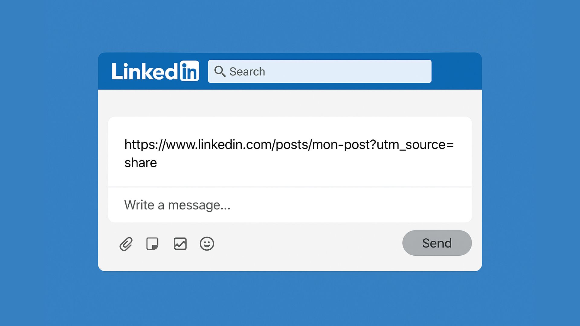 LinkedIn message showing a link with a UTM parameter