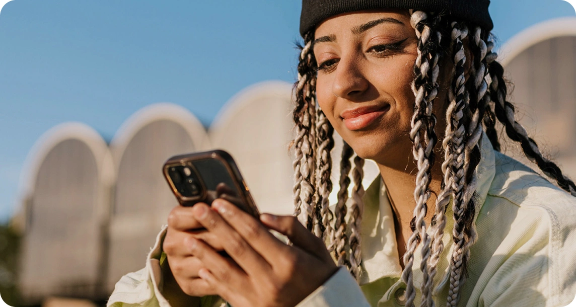 woman is watching to the phone