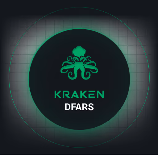 A green kraken logo with the words 'KRAKEN DFARS' on a dark background. 