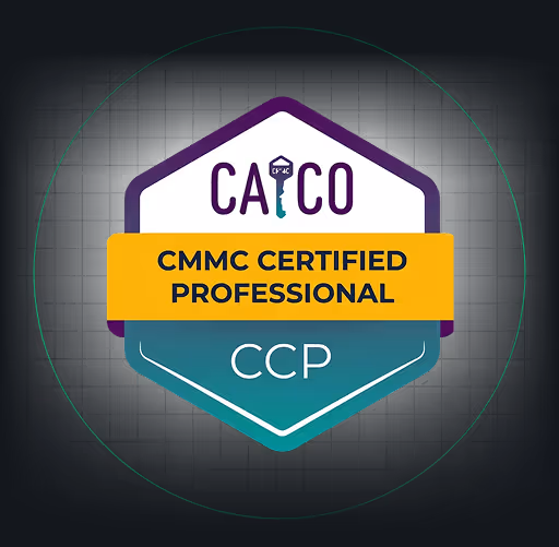 CMMC Certified Professional (CCP) badge with CAICO logo.