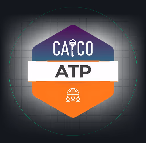 CMMC Approved Training Provider (ATP) badge logo with the text 'CAICO ATP', with a globe and people icon at the bottom.