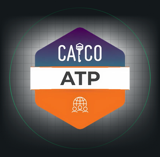 CMMC Approved Training Provider (ATP) badge logo with the text 'CAICO ATP', with a globe and people icon at the bottom.