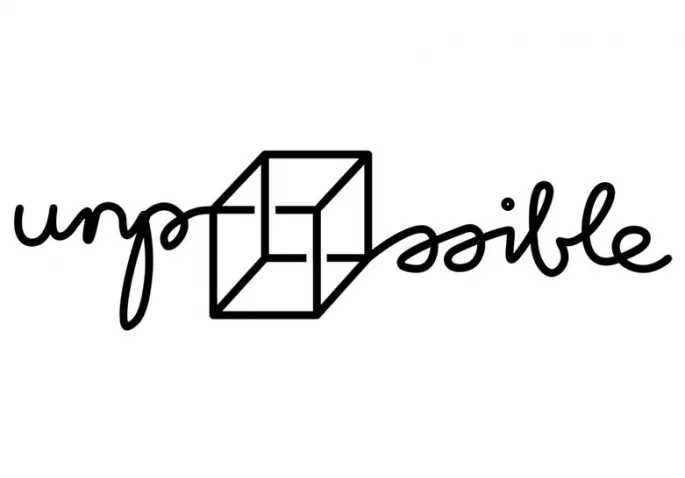 Unpossible logo, with an illustrated cube replacing the letters between 'unp' and 'ssible