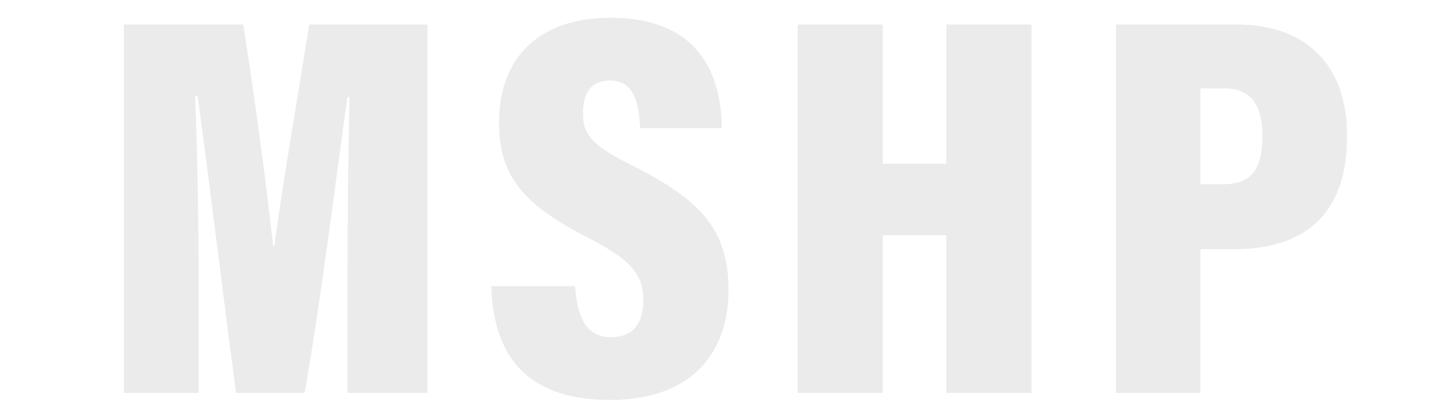 Large grey letters forming the acronym MSHP on a black background.